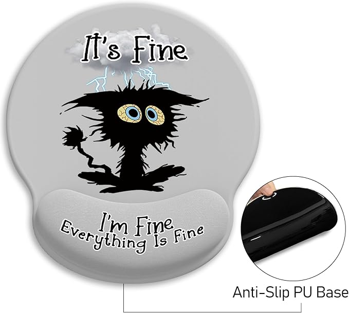 Ergonomic Mouse Pad with Wrist Support, Mouse Pad with Wrist Rest, Black Cat Gaming Mousepad with Non-Slip Pain Relief PU Base, Cute Mouse Pad for Desk Accessories Office Supplies Decor