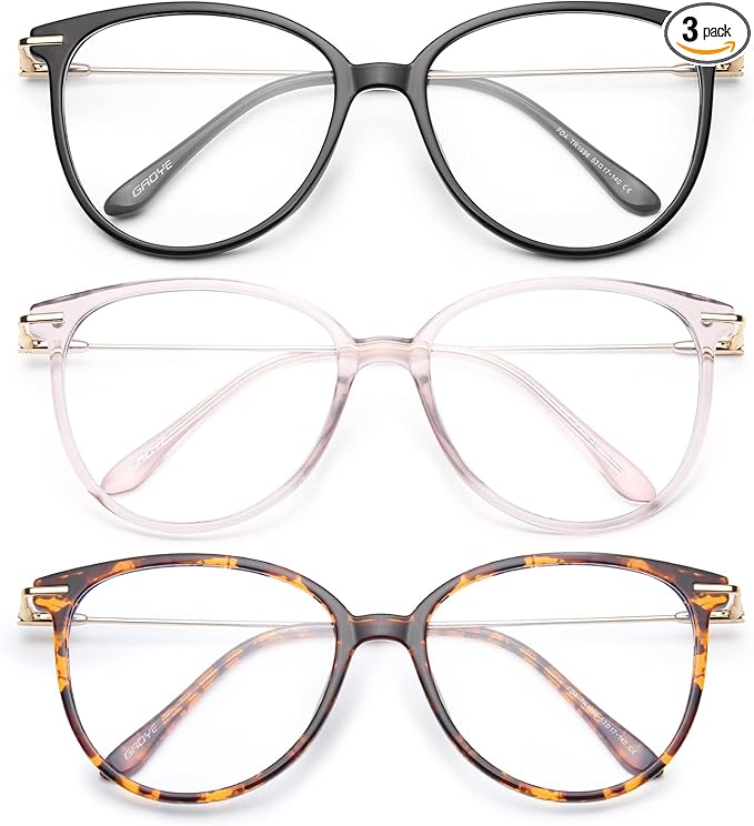 Gaoye Blue Light Blocking Glasses - Trending Round TR90 Frames, Metal Arms, UV400 Protection - Matching Soft Case