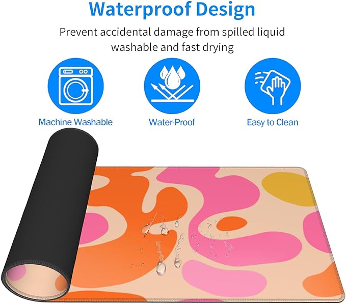 Boho Pink Desk Mat Modern Abstract Cute Large Mouse Pad XL 31.5x11.8in 3mm Non-Slip Rubber Base Extended Kawaii Pink Mousepad Stitched Edges Keyboard Mouse Mat Desk Accessories for Women Office Decor