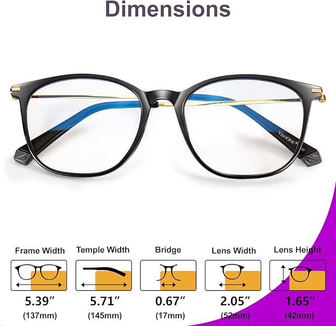 VISOONE Anti Slip TR90 Blue Light Blocking Glasses Size M Eyewear Frame with Anti Glare Eye Protection for Women GaeL