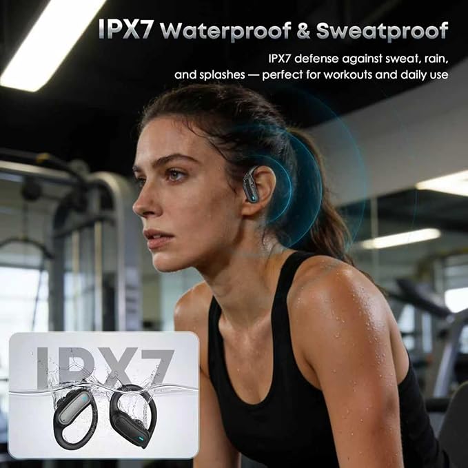 Wireless Earbuds Bluetooth 5.4 Headphones, 54H Playtime Stereo Earphones with Noise Cancelling Mic, IPX7 Waterproof, Fast Charging and Comfort Fit Ear Buds for Fitness/Sports/Workouts/Travel Black