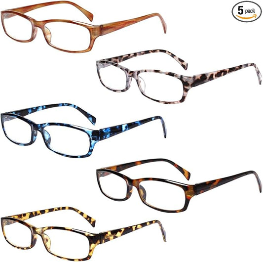 Henotin 5-Pack Reading Glasses Blue Light Blocking Anti Eyestrain Computer Reading Glasses for Women and Men Readers (5 Pack Mix Color, 0.50)
