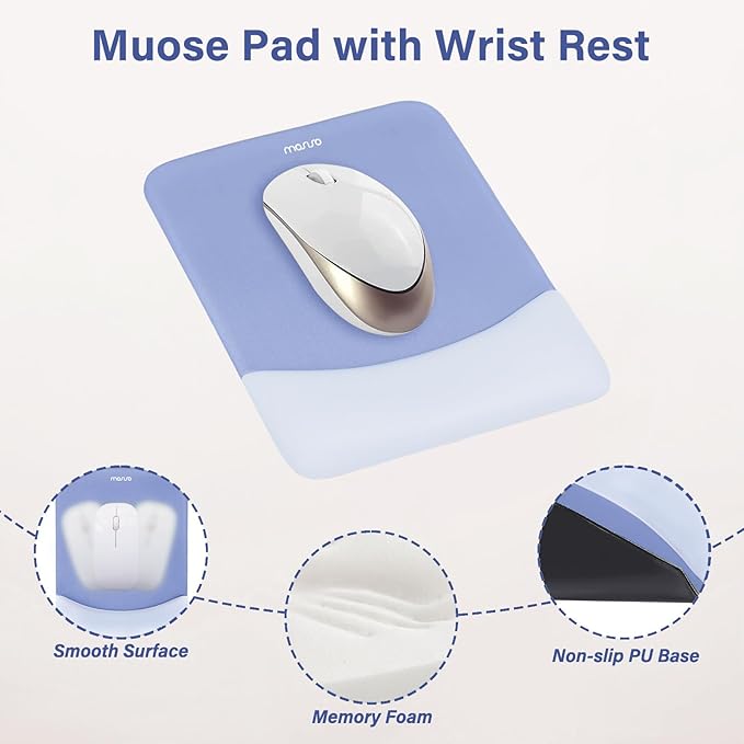 MOSISO Wrist Rest Support for Mouse Pad&Keyboard Set, Rectangular Ergonomic Mousepad Non-Slip Base Home/Office Pain Relief&Easy Typing Pad with Neoprene Cloth&Raised Silicone Lining, Slate Blue