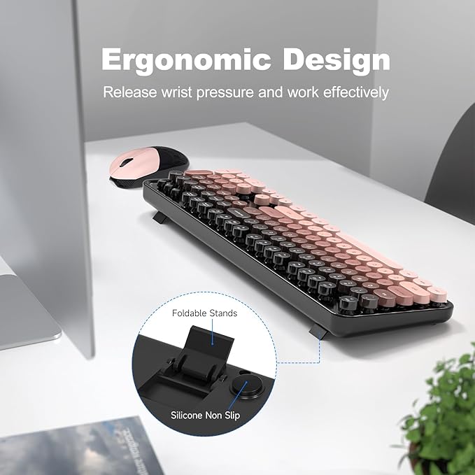 MOFII Wireless Keyboard and Mouse Combo, Retro Full Size Typewriter Keyboard with Number Pad and Sport Car Mouse for PC Computer Desktop Laptop Windows (Black Colorful)