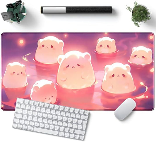 Kawaii Pastel Pink Desk Mat Cute Cat Large Mouse Pad Desk Pad Large Mouse and Keyboard Pad, Kawaii Cat Lover Gifts Mouse Mat XXL Desk Protector Mat, Computer for Desktop Cute Desk Decor 31.5" x 15.7"