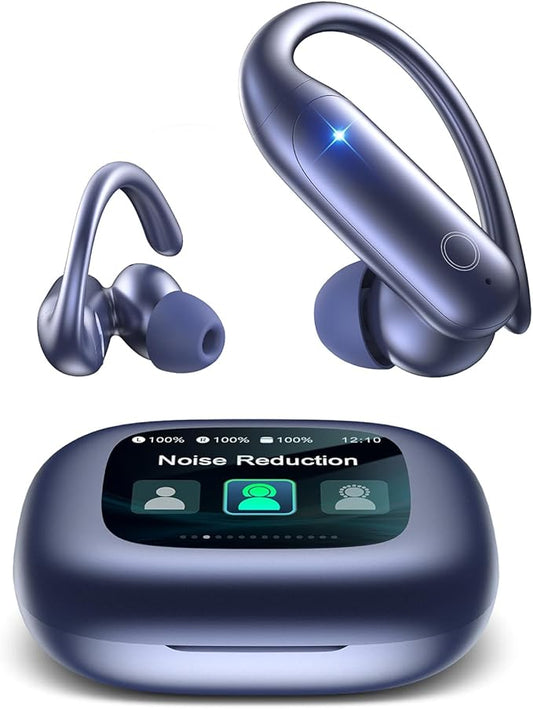 LEEMC Wireless Earbuds, Bluetooth Headphones 6.0, Ear Buds with Touch Screen, ANC ENC Noise Cancelling, 40H Bass Stereo Sound Over-Ear Earphones for iOS, Android, Sports, Workout，Darkblue