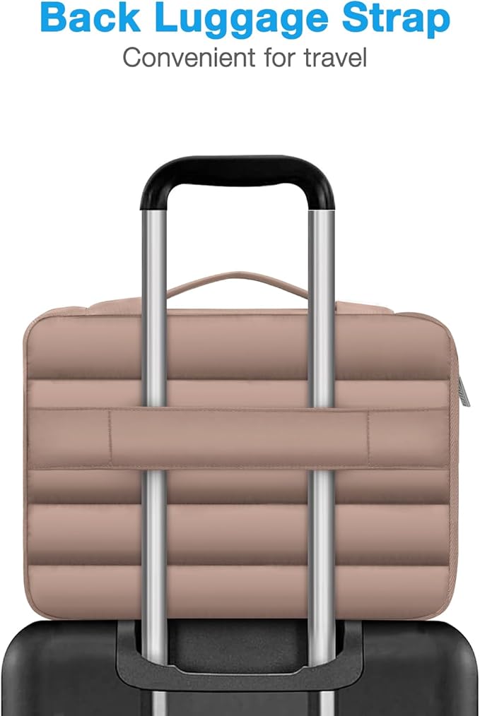 MOSISO 360 Protective 13-14 inch Laptop Case, 13.3 inch Puffy Laptop Sleeve Compatible with MacBook Air 13 13.6 M3 M2 M1/Pro 13/14, HP, Dell, ASUS, Lenovo,Polyester Horizontal Side Open Bag, Brown