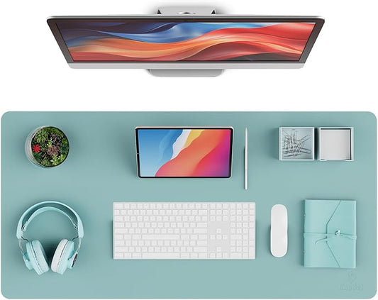 K KNODEL Leather Desk Pad Protector, Office Desk Mat, Large PVC Leather Desk Blotter, Non-Slip Mouse Pad (Sky Blue, 17" x 35.4")