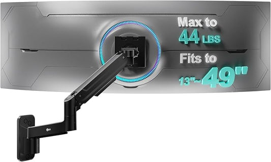 WALI Monitor Wall Mount for 13-49 Inch Ultrawide Screens, Heavy Duty Single Monitor Mount Holds up to 44 lbs, Adjustable Wall Mount Monitor Arm, 75/100mm VESA Mount (GSWM001-P), Black