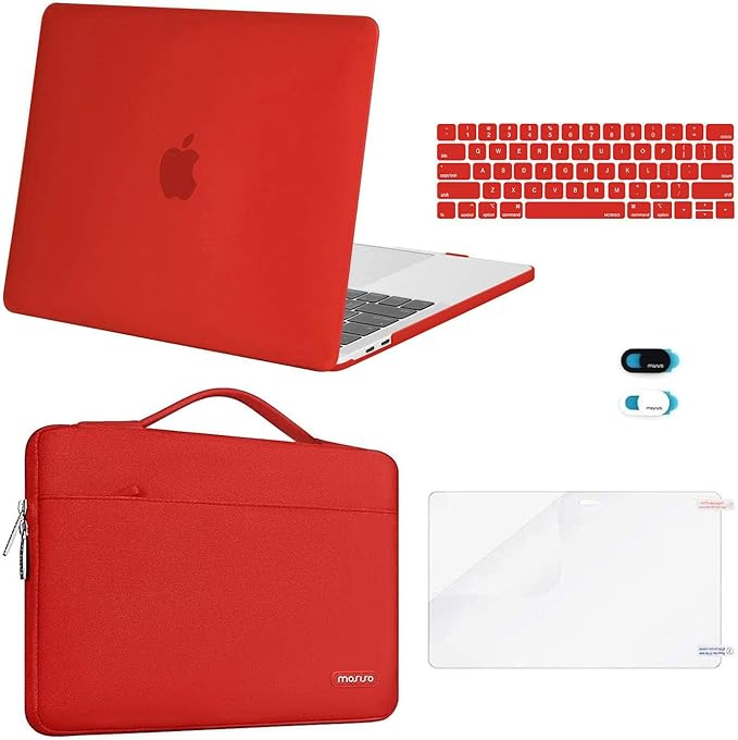 MOSISO Compatible with MacBook Pro 13 inch Case M2 2026, 2025, 2024-2016 A2338 M1 A2251 A2289 A2159 A1989 A1708 A1706, Plastic Hard Case&Bag&Keyboard Skin&Webcam Cover&Screen Protector, Red