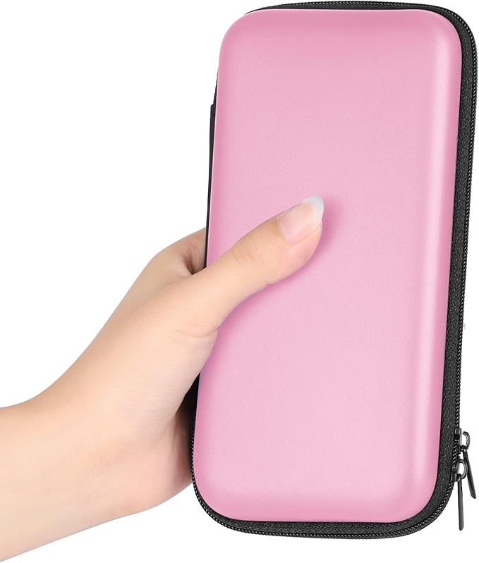 iMangoo Travel Essential Electronics Organizer Charger Case, Shockproof Dual Zipper Power Bank Cables Tech Accessories Pouch Purse, Men & Women Travel Must Have Storage Bag, 6.5x3.2x1 inch Pink