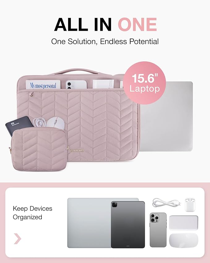 BAGSMART Laptop Case with Handle, Puffy Padded Laptop Bag Sleeve for Women, Portable MacBook Air/Pro Computer Case, 15-16 inch, Pink