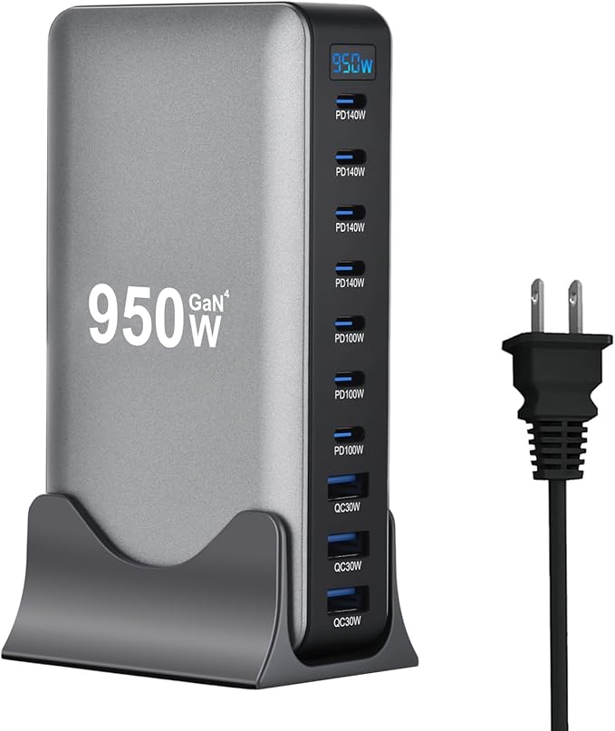 950W USB C Fast Charger Block, 10 Ports GaN IV Pro USB Chagring Station, 140W PD QC HUB for Multiple Devices, Laptop Adapter Compatible with MacBook Pro/Air iPad iPhone Pro Max, Galaxy, Dell, HP
