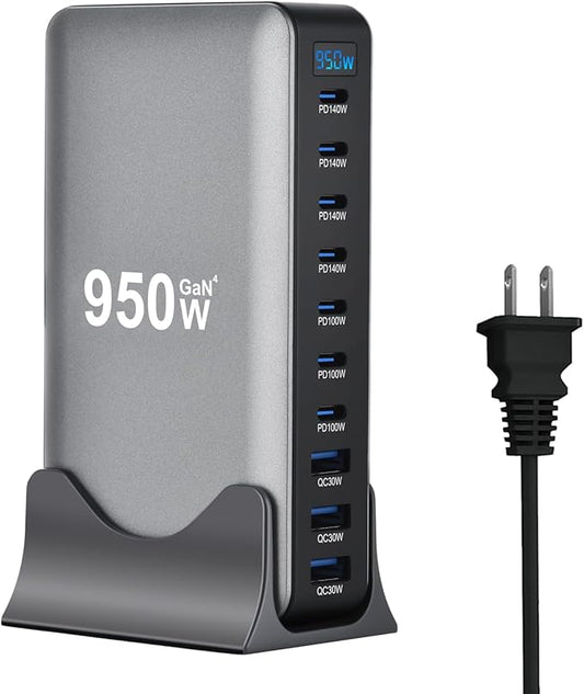 950W USB C Fast Charger Block, 10 Ports GaN IV Pro USB Chagring Station, 140W PD QC HUB for Multiple Devices, Laptop Adapter Compatible with MacBook Pro/Air iPad iPhone Pro Max, Galaxy, Dell, HP