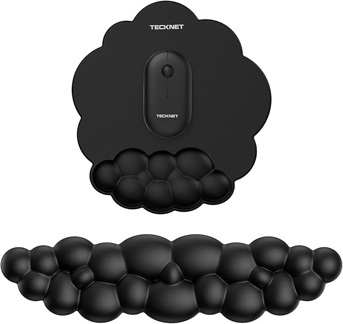 TECKNET Cloud Mouse Pad with Wrist Rest, Ergonomic Cloud Wrist Rest with Non-Slip Base, PU Leather Memory Foam Mouse Pad Wrist Support for Keyboard and Mouse, Pain Relief for Typing, Gaming, Black