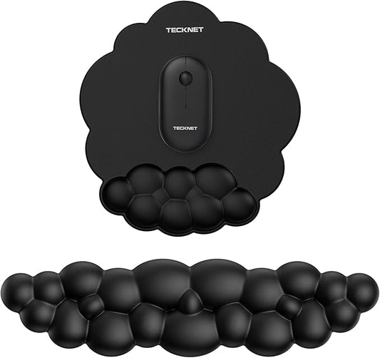 TECKNET Cloud Mouse Pad with Wrist Rest, Ergonomic Cloud Wrist Rest with Non-Slip Base, PU Leather Memory Foam Mouse Pad Wrist Support for Keyboard and Mouse, Pain Relief for Typing, Gaming, Black