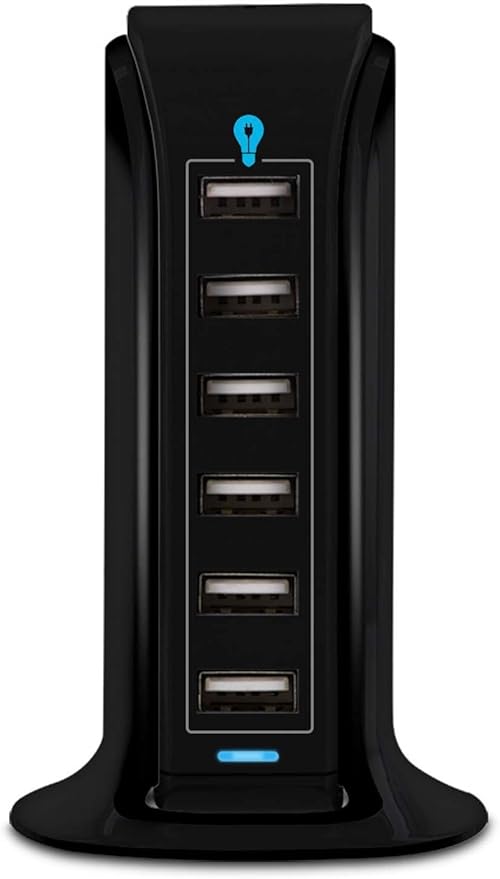 Aduro 40W 6-Port USB Desktop Charging Station Hub Wall Charger for iPhone iPad Tablets Smartphones with Smart Flow (Black)