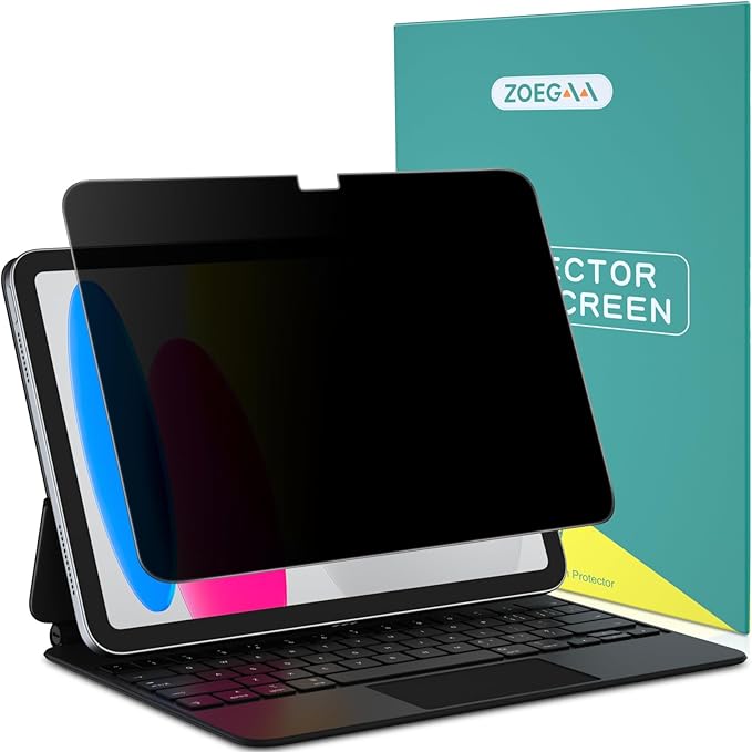 ZOEGAA Privacy Screen Protector For iPad A16 10.9 Inch/11 Inch 2022/2025 11th/10th Generation, Anti Blue Light And Glare Face Id & Apple Pencil Compatible Case Friendly