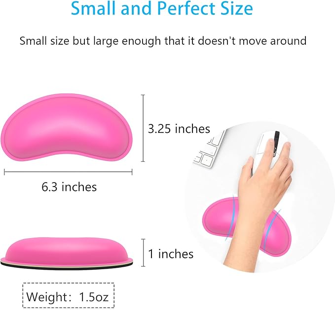 Dapesuom Mouse Wrist Rest, Ergonomic Memory Foam Mouse Wrist for Computer Desk Mats Support, PU Leather Hand Rest Pad Cushion for Gaming, Laptop, Men, Women, Pain Relief & Easy Typing, Hot Pink