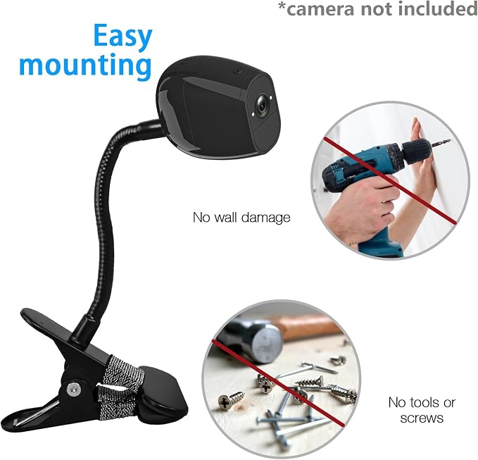 Clamp Mount for Arlo Pro 5S/Pro 4/Pro 3/Pro 2/Essential/eufy/AOSU/Reolink Camera and More 1/4'' Screw Camera (Black, 1 Pack) - Image 3