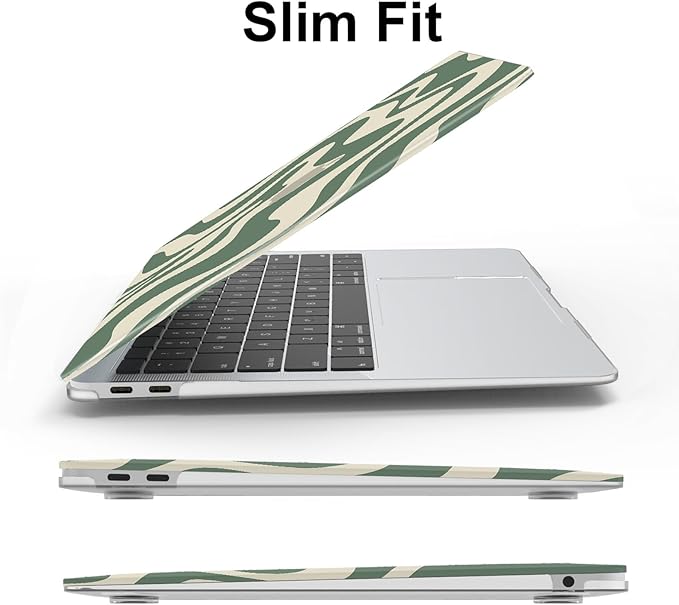 AKIT Compatible with MacBook Air 13 Inch Case M1 2022 2021 2020 2019 2018 A2337 A2179 A1932, Unique Pattern Hard Shell Laptop Case+Screen Protector+Keyboard Cover for MacBook Air 13.3 Inch, Green Wave