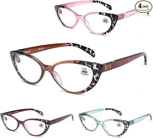 4 PACK Cat Eye Reading Glasses for Women Blue Light Blocking Readers with Spring Hinge Anti Glare UV???Mix,2.75???