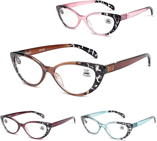 4 PACK Cat Eye Reading Glasses for Women Blue Light Blocking Readers with Spring Hinge Anti Glare UV???Mix???