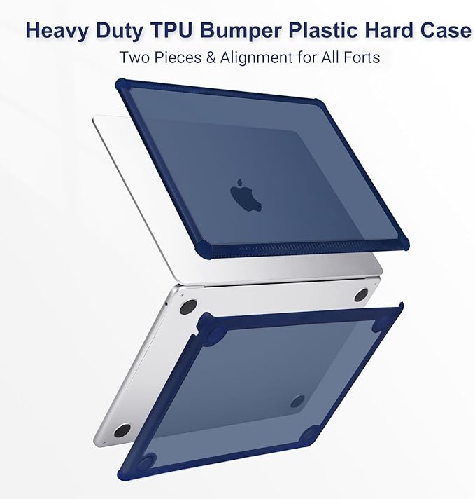 MOSISO Compatible with MacBook Air 13 inch Case M5 2026 M4 2025 M3 M2 2024-2022 A3449 A3240 A3113 A2681,3 in 1 Kit Crack-Resistant Heavy Duty Protective Plastic Hard Case with TPU Bumper, Navy Blue