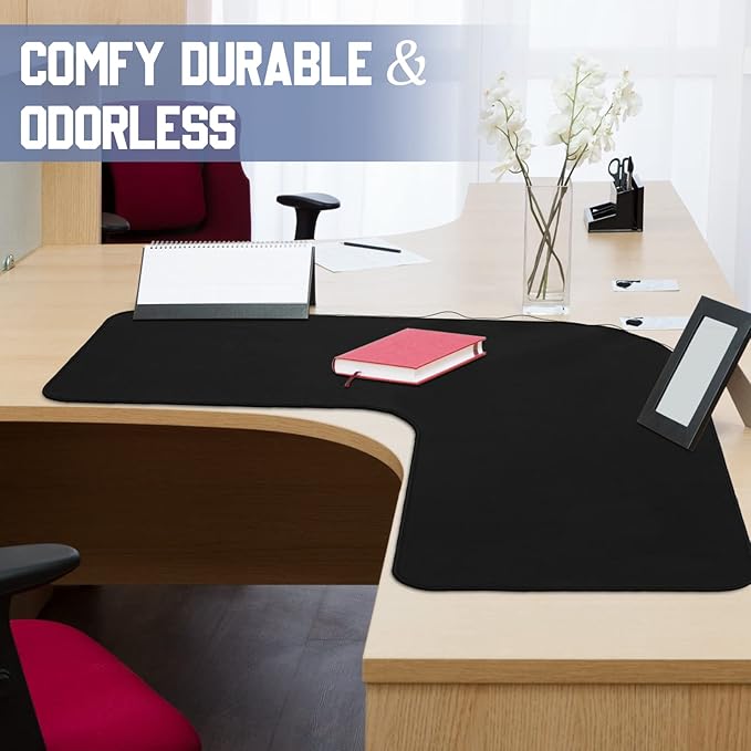 Amylove L Shaped Desk Mat Corner Mouse Pad Waterproof Large Rubber Corner Desk Mat for Office Home L Shaped Curved Keyboard Pad Gaming Setup Computer Protection Supplies, 36.2 Inches(Black)