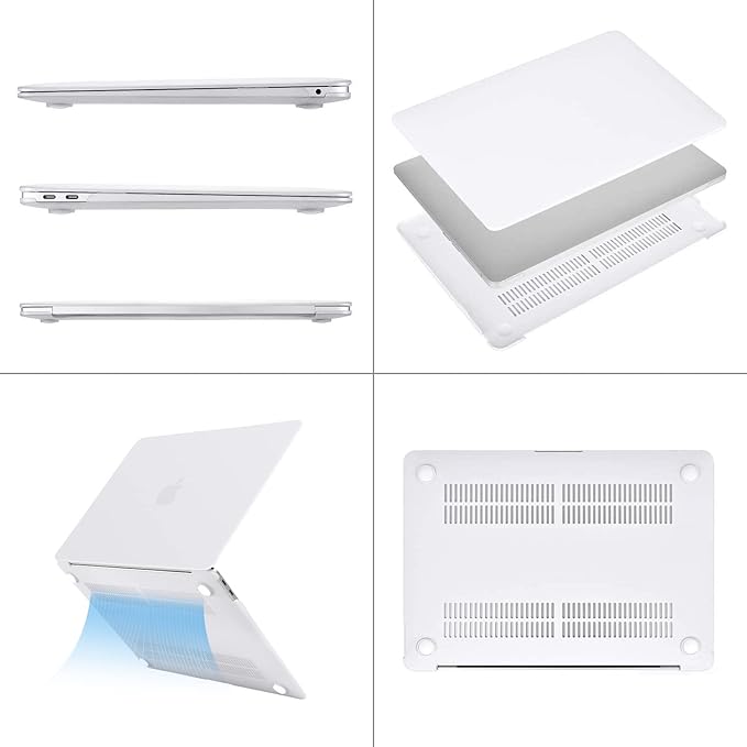 MOSISO Compatible with MacBook Air 13 inch Case M1 Chip 2021-2018 Release A2337 A2179 A1932, Plastic Hard Shell&Keyboard Cover&Screen Film&Storage Bag for MacBook Air 13.3 inch Case, White