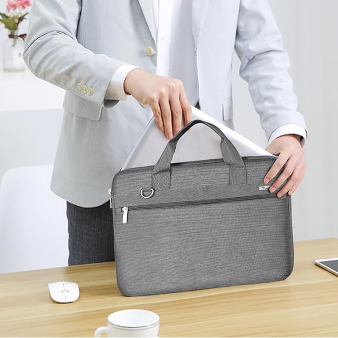 Voova Laptop Bag 17 17.3 Inch, 360° Protective Laptop Case Sleeve with Shoulder Strap Compatible with 17-18 Inch Lenovo Asus Acer Dell Hp, Waterproof Computer Bag Slim Briefcase for Men Women, Grey