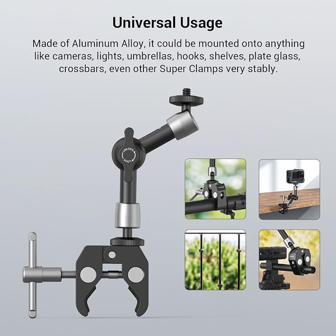 SMALLRIG Super Clamp w/ 1/4" and 3/8" Thread and 5.8 Inches Adjustable Friction Power Articulating Magic Arm with 1/4" Thread Screw for LCD Monitor/LED Lights - KBUM2730 - Image 6
