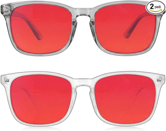 2 Packs Professional Sleep Glasses with 99.9% Blue Light Blocking Dual AR Coatings Red Lens, Computer Gaming Glasses for Men Women, Anti Fatigue & Eye Strain