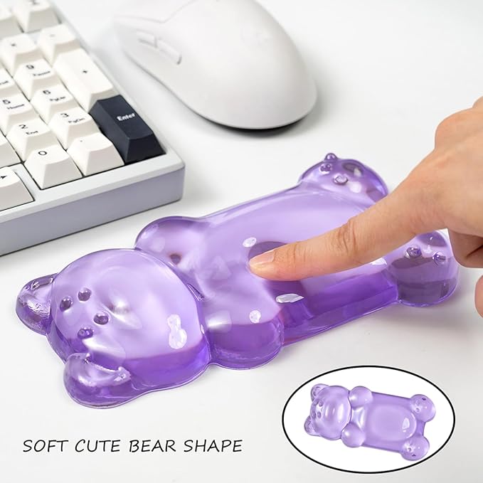 Ergonomic Silicone Gel Mouse Wrist Rest –Purple Clear Cute Bear Mouse Wrist Rest, Comfort & Support for Typing and Gaming