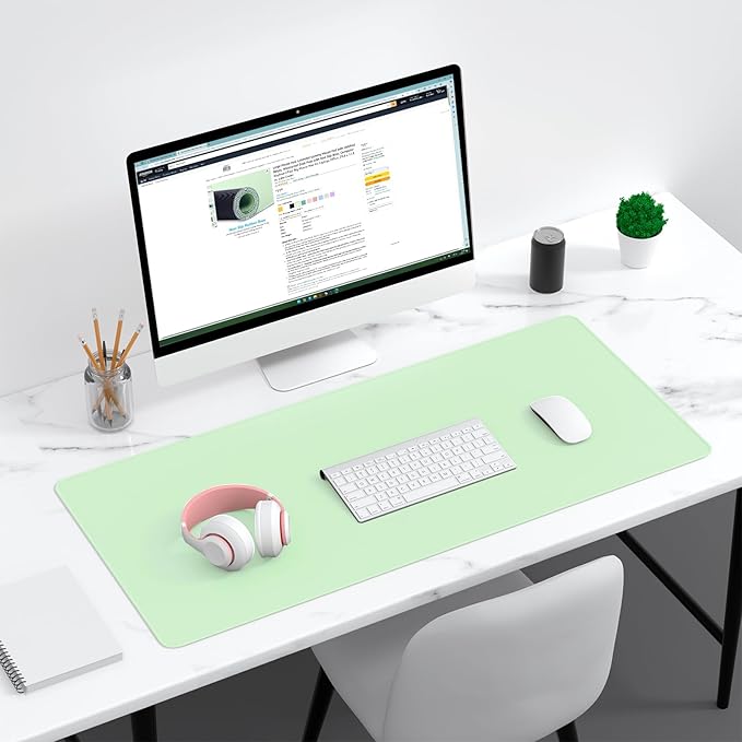 Dapesuom Large Gaming Mouse Pad, Extended Mouse Mat with Stitched Edges, Full Size Keyboard Pad with Non-Slip Base, Big XXL Computer Desk Mats for Gamer, Laptop, Office, 35.5 x 15.7in, Lake Green