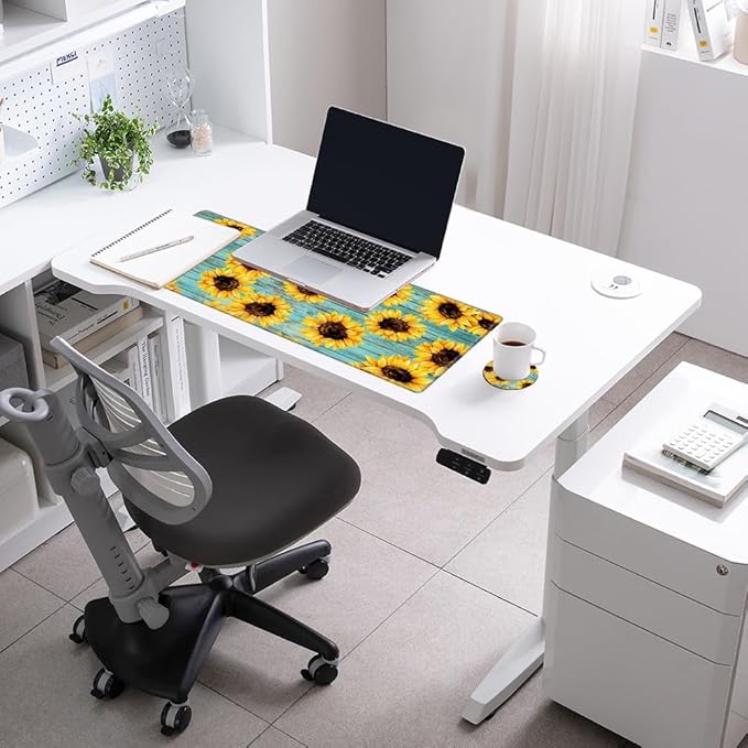 Gaming Mousepad 36x12 Mouse Pad XXL Desk Mat Sunflower Desk Pad Long Extended Mouse Mat with Stitched Edges Computer Mat for Men Office Work