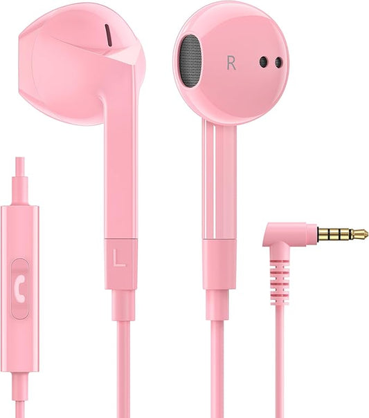 LUDOS FEROX Wired Earbuds in-Ear Headphones, 5 Year Warranty, Earphones with Microphone, Noise Isolation Corded for 3.5mm Jack Ear Buds for iPhone, Samsung, Laptop, Kids, School Students - Pink