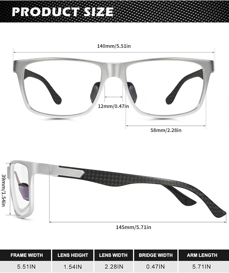 ANYLUV Carbon Fiber Reading Glasses for Men Women, Blue Light Blocking Computer Readers, Anti Glare Spring Hinge