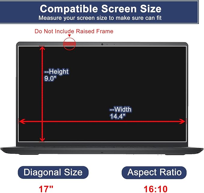 17" Laptop Screen Protector Tempered Glass for 17 Inch 16:10 Aspect Ratio Screen HP/Dell/Sony/Samsung/Lenovo/Acer/MSI/Razer Blade/LG Gram 17" Laptop（14 7/16 x 9 1/16 Inch