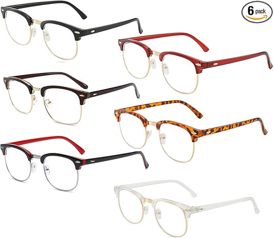Blue Light Blocking Computer Gaming glasses Half frame Retro Semi Rimless Clear Lens Glasses Blue Blocking Eyewear For Men (6PCS)