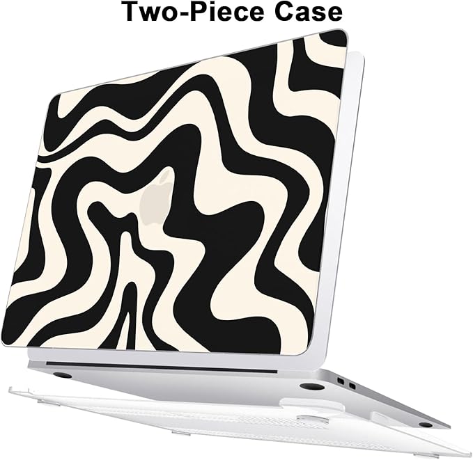 AKIT Compatible with MacBook Air 13 Inch Case M1 2022 2021 2020 2019 2018 A2337 A2179 A1932, Pattern Hard Shell Laptop Case+Screen Protector+Keyboard Cover for Mac Book Air 13.3 Inch, Black Wave