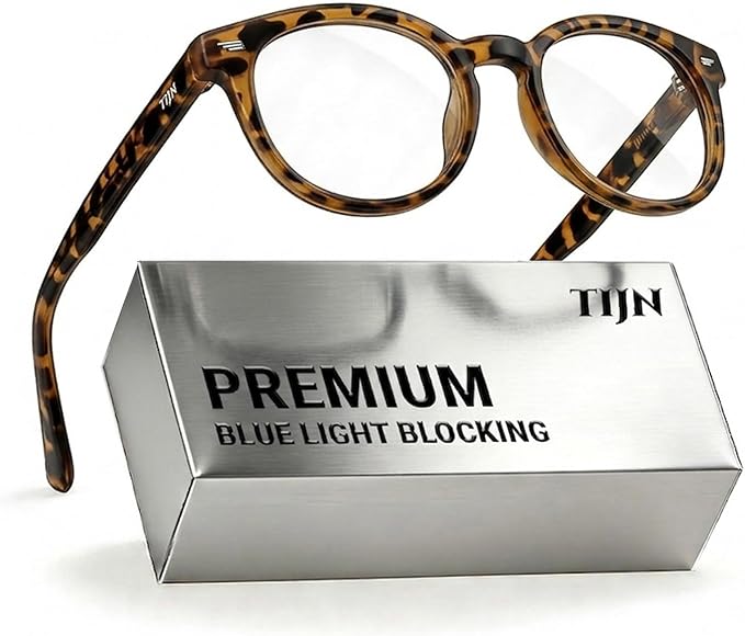 TIJN Blue Light Blocking Glasses Men Women Vintage Thick Round Rim Frame Eyeglasses