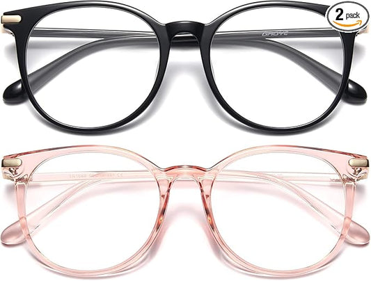Gaoye 2 Pack Blue Light Blocking Glasses, Retro Round Eyewear Frame Anti Eyestrain Computer Glasses for Women Men - GY1688 (Black+Pink)