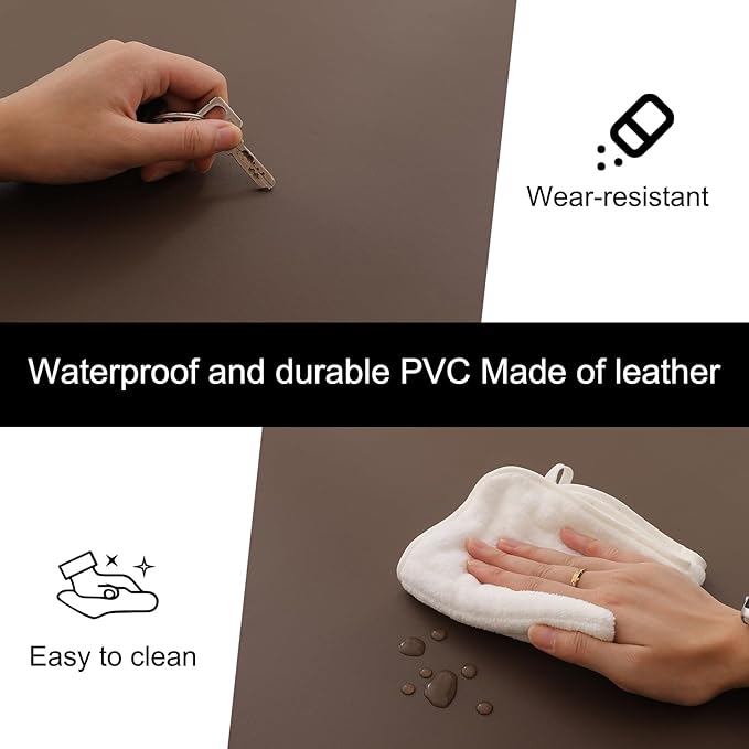 Non-Slip Desk Pad,Desk mat,Waterproof PU Leather Desk Pad,Laptop Desk Writing Pad for Office and Home (Brown, 35.4" x 17")