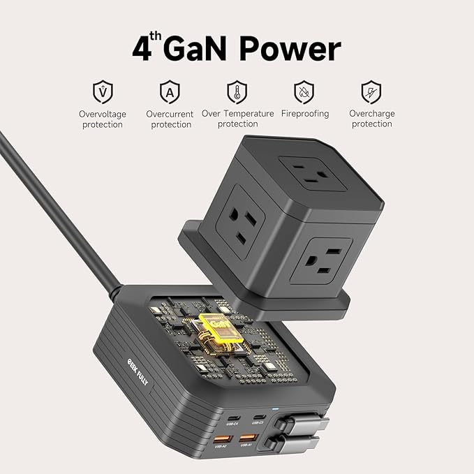 Charging Station (100W), 11-in-1 USB C Power Strip with Surge Protection, 6.6Ft Extension Cord, 4 USB C and 2 USB A Ports, 5 AC Outlets for Home Office Dorm Room