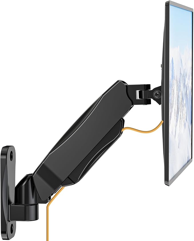 WALI Monitor Wall Mount 27+ inch, Wall Mount Monitor Arm Fits 1 Screen up to 32 inch, Single Monitors Mount Holds up to 19.8lbs, Monitors Arm Max Extension 13.4 inch,(GSWM001S), Black