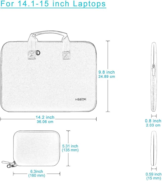Hseok Laptop Sleeve 14.1-15 inch Case with Small Pouch, Neoprene Computer Bag Compatible with MacBook Air 15 M4 A3241 M3 A3114 M2 A2941, MacBook Pro 15 A1990 A1707, XPS 15 & More 14-15 PC,P02K01