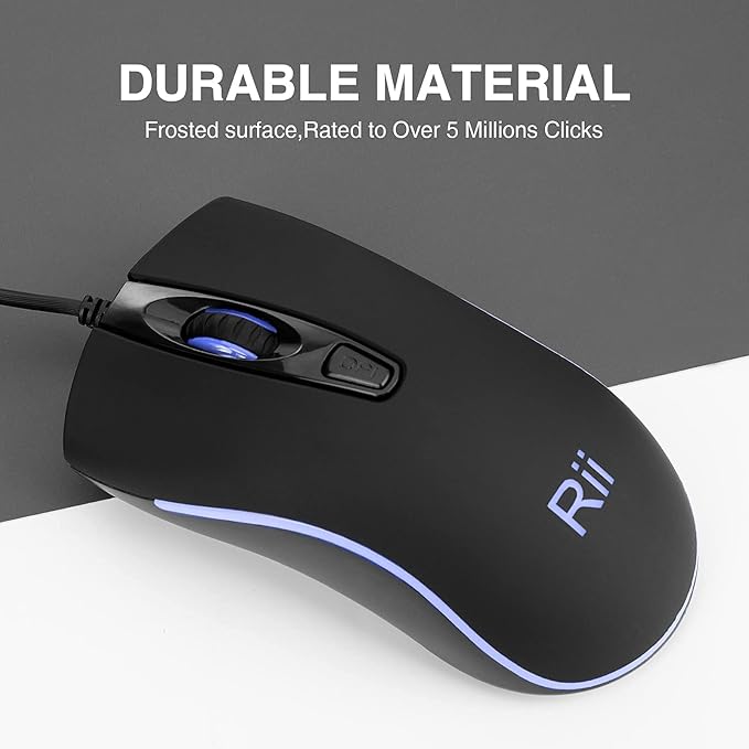 Rii Wired Mouse, Computer Mouse with Blue Backlit,Comfortable Grip Ergonomic Optical,USB Wired Mice Support Windows PC, Laptop,Desktop,Notebook,Chromebook (2PACK)
