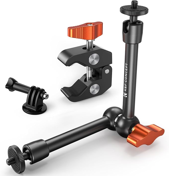 K&F CONCEPT 9.8" Magic Arm Clamp Kit with 1/4" & 3/8" Thread Screw 360° Ball Heads Articulating Magic Arm with Tripod Mount Adapter for Gopro/LED Lights/Monitor/Flash/Microphone/DSLR Camera by KFCONCEPT