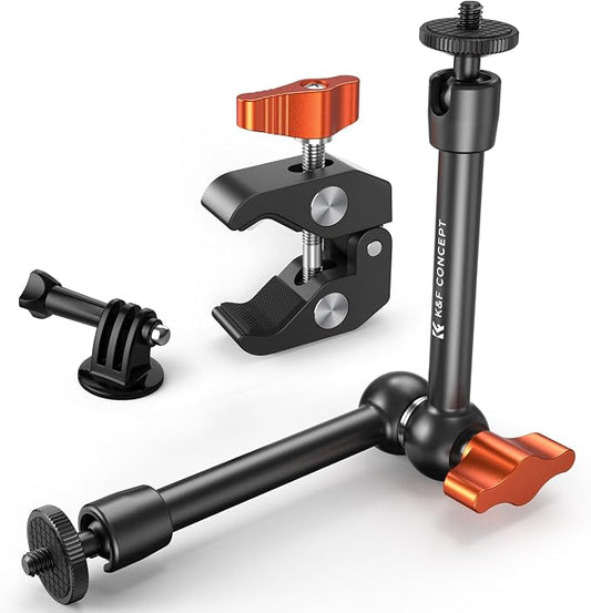 K&F CONCEPT 9.8" Magic Arm Clamp Kit with 1/4" & 3/8" Thread Screw 360° Ball Heads Articulating Magic Arm with Tripod Mount Adapter for Gopro/LED Lights/Monitor/Flash/Microphone/DSLR Camera by KFCONCEPT